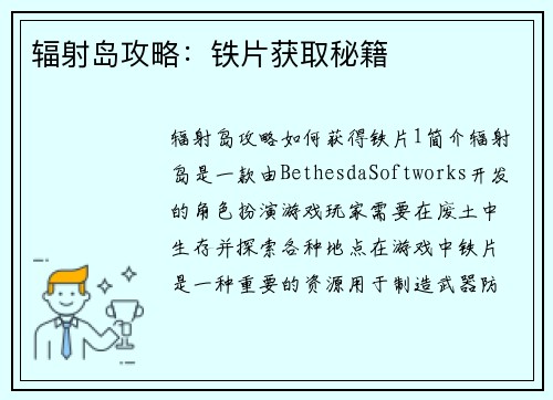 辐射岛攻略：铁片获取秘籍